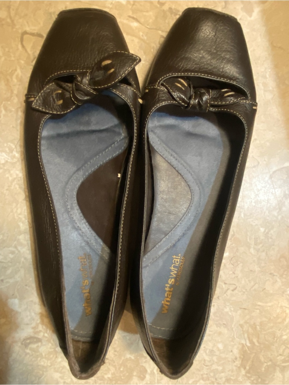 AEROSOLES Brown Leather Knot-Accent Flats